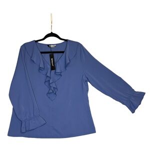 NWT Allegra K Women’s Ruffled V Neck Chiffon Long Sleeve Blouse